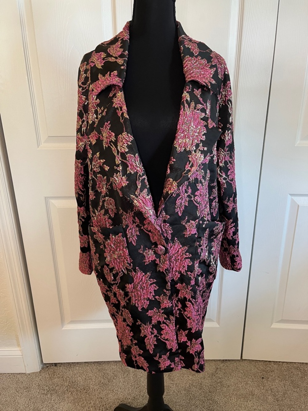 For Love And Lemons Luella Layering Jacket Black Pink Metallic Floral Brocade M
